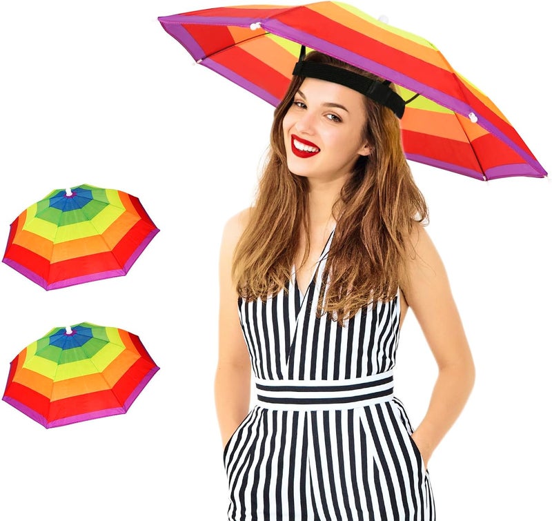 Audaisyly Umbrella Hat, 2 Pack Colorful Party Hats Hands Free Umbrella, Adjustable Headband Fits Women Men Adults for Beach Fishing Gardening - Image 1